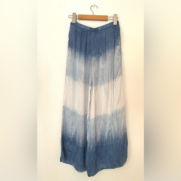 BELLA DAHL Flowy Wide Leg Crop Mykonos Strp Blue Tie-Dye Wide-Leg Pants - Picture 4 of 7